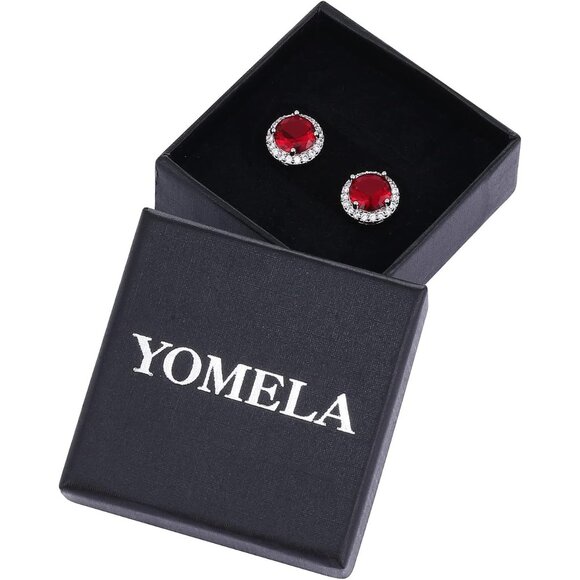 Women's Round Red Birthstone Elegant Mall Dainty Halo Cubic Zirconia Earring - Picture 6 of 6